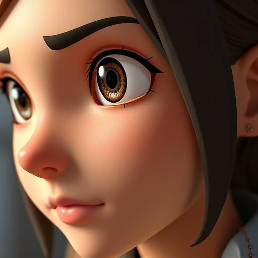 A detailed close-up of a realistic animated character with intricate facial expressions, demonstrating Aurora Studios' mastery of character animation.