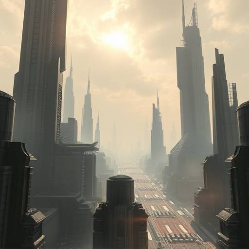 A digital matte painting depicting a futuristic cityscape, showcasing the art of environment creation in VFX.