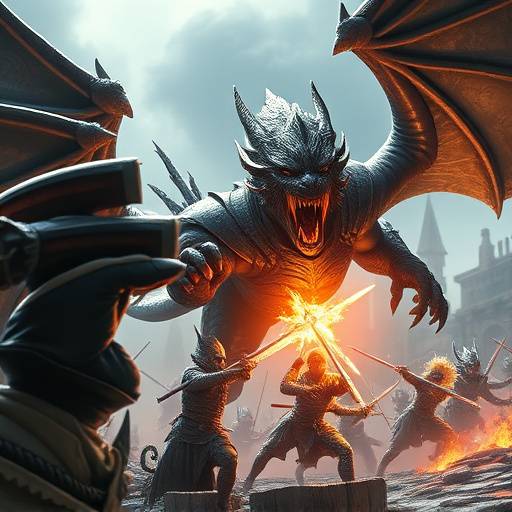 A fierce fantasy warrior engaged in a battle with a menacing mythical beast, demonstrating Aurora Studios' ability to create dynamic and engaging action sequences.