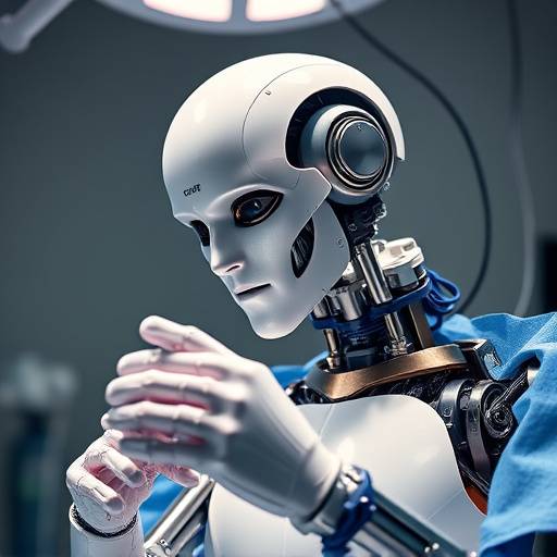 A highly detailed surgical robot performing a delicate procedure, showcasing the studio's expertise in creating realistic and precise medical visualizations.