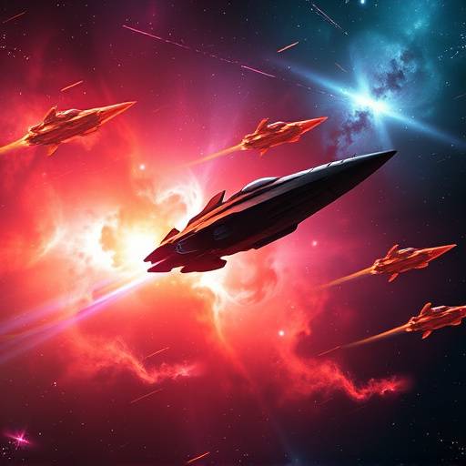 A sleek spaceship gracefully navigating through a vibrant and colorful nebula, highlighting the studio's capabilities in creating breathtaking space visuals.