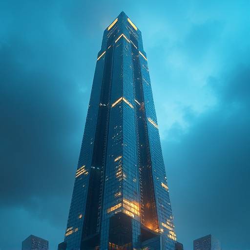 A visual effects breakdown showing the transformation of a building into a futuristic skyscraper.