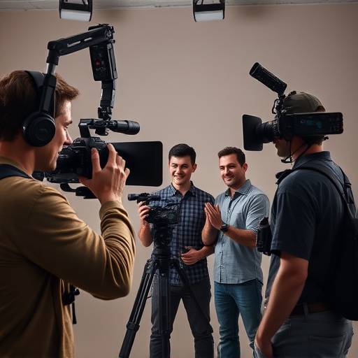 Actors in motion capture suits performing in front of a camera array, demonstrating the process of capturing movement data.